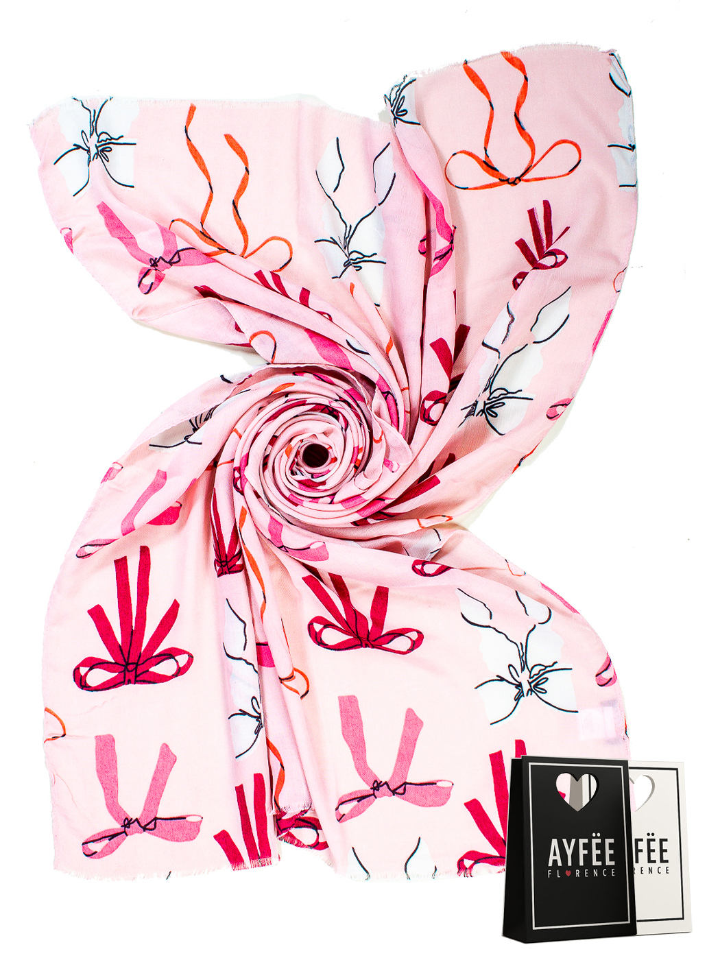 STOLA STAMPA RIBBON, CM 90*180, 100% VISCOSE, MADE IN PRC - PINK
